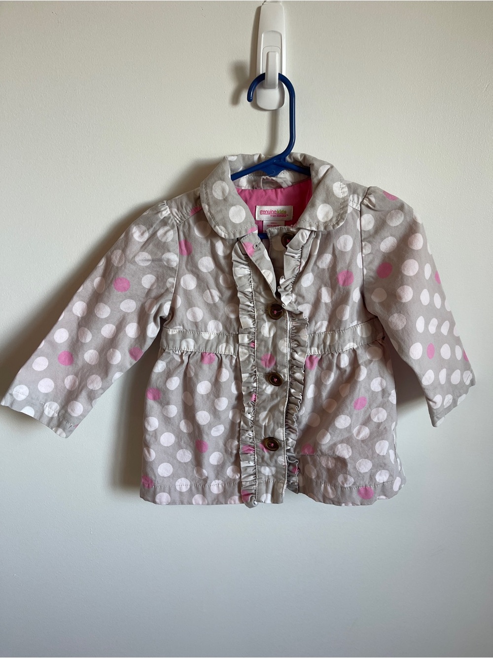 OshKosh B'gosh Pink & Gray Polka Dot Ruffle Jacket 18M